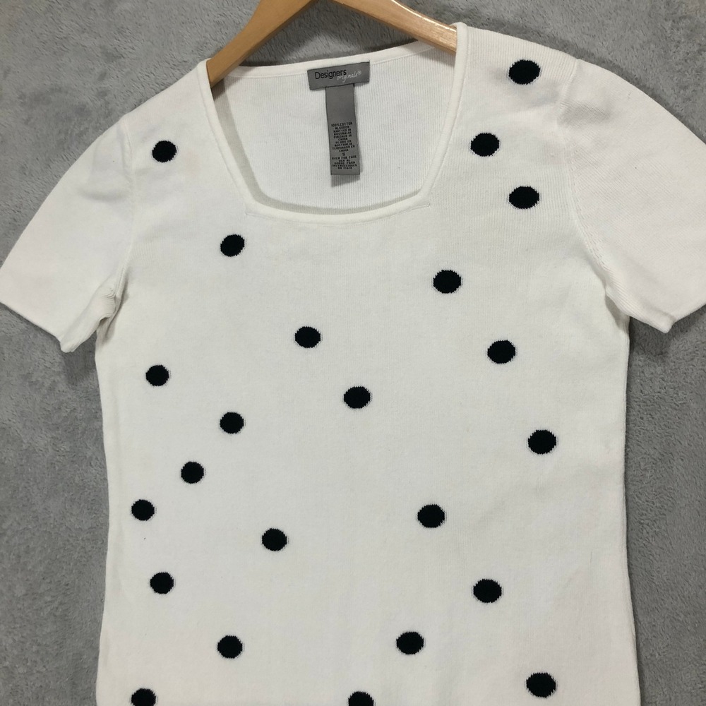 Designers Originals Knit Top Polka Dot Square Neck Short Sleeve S